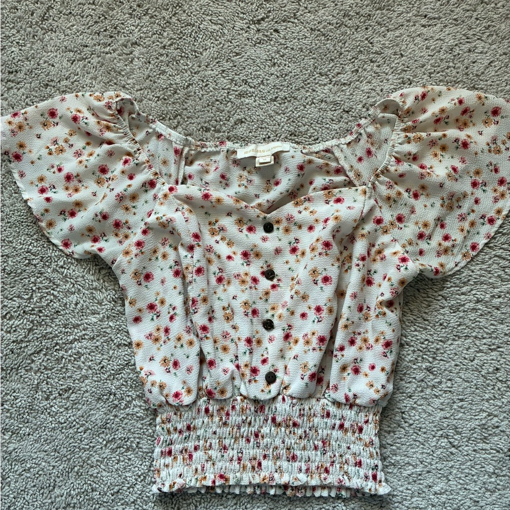 Monteau White Floral Blouse